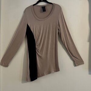 VENUS Tan and Black Ruched Asymmetrical Blouse Size L